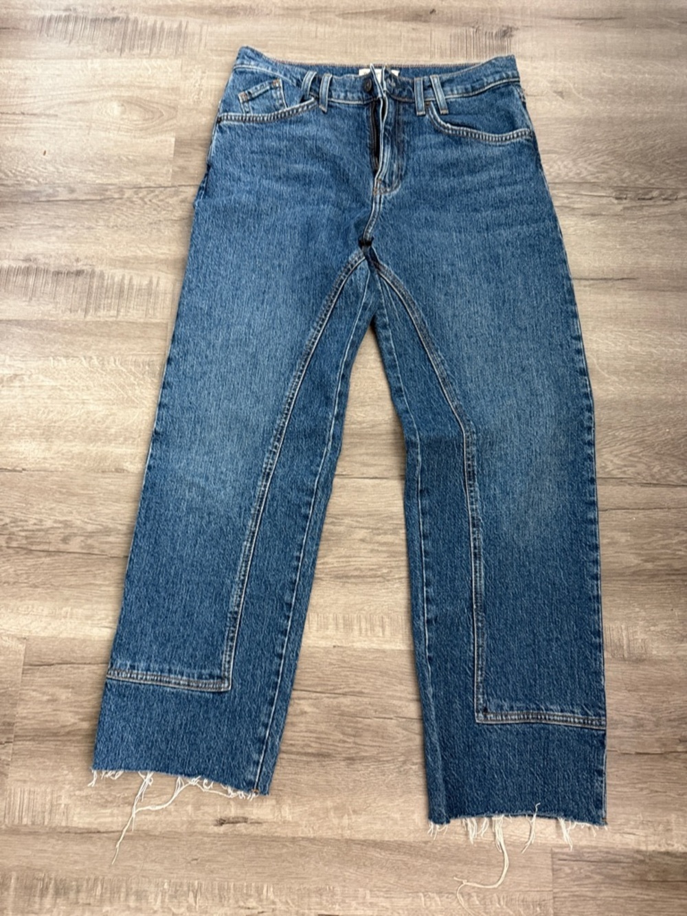 Free People Two-Tone Blue Cropped Ankle Jeans
